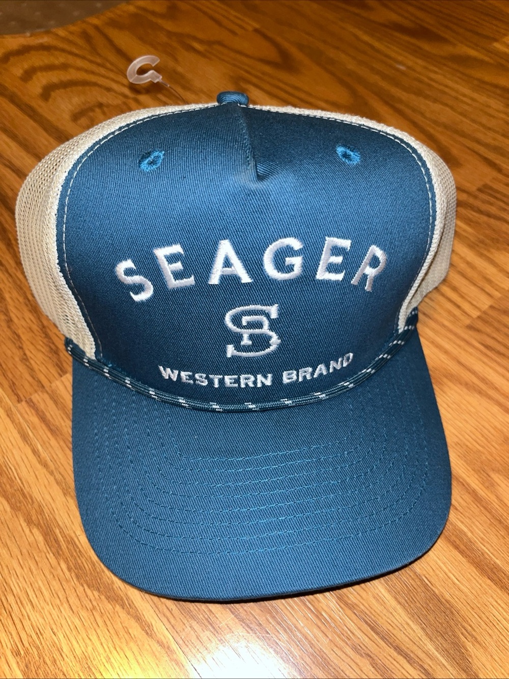Seager Western Brand Trucker mesh Hat w Rope Snap back cap Blue NWOT